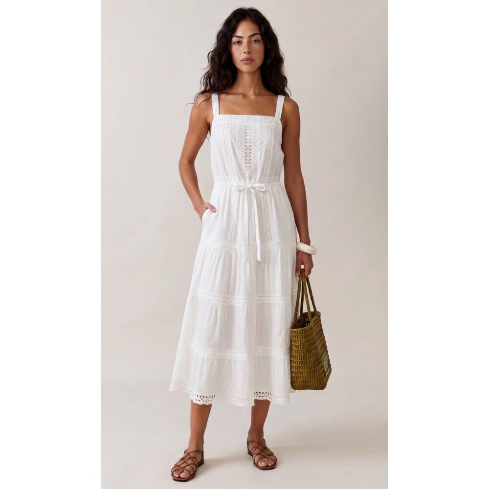 Few Moda Sorella Camellia Cotton Lace Tiered Midi Dress Women's M NWT